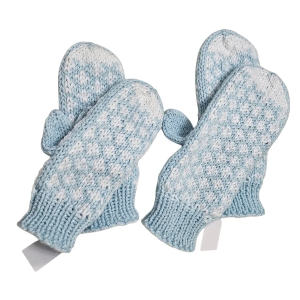 Handmade Blue & White Crochet Mittens with Heart Pattern –Winter Gift Kid's size